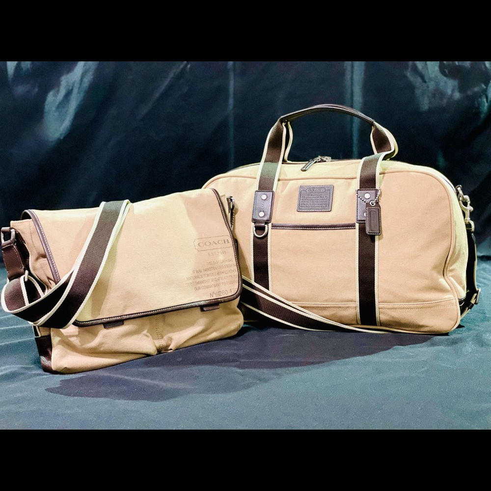 Coach canvas weekend bag with messenger bag.